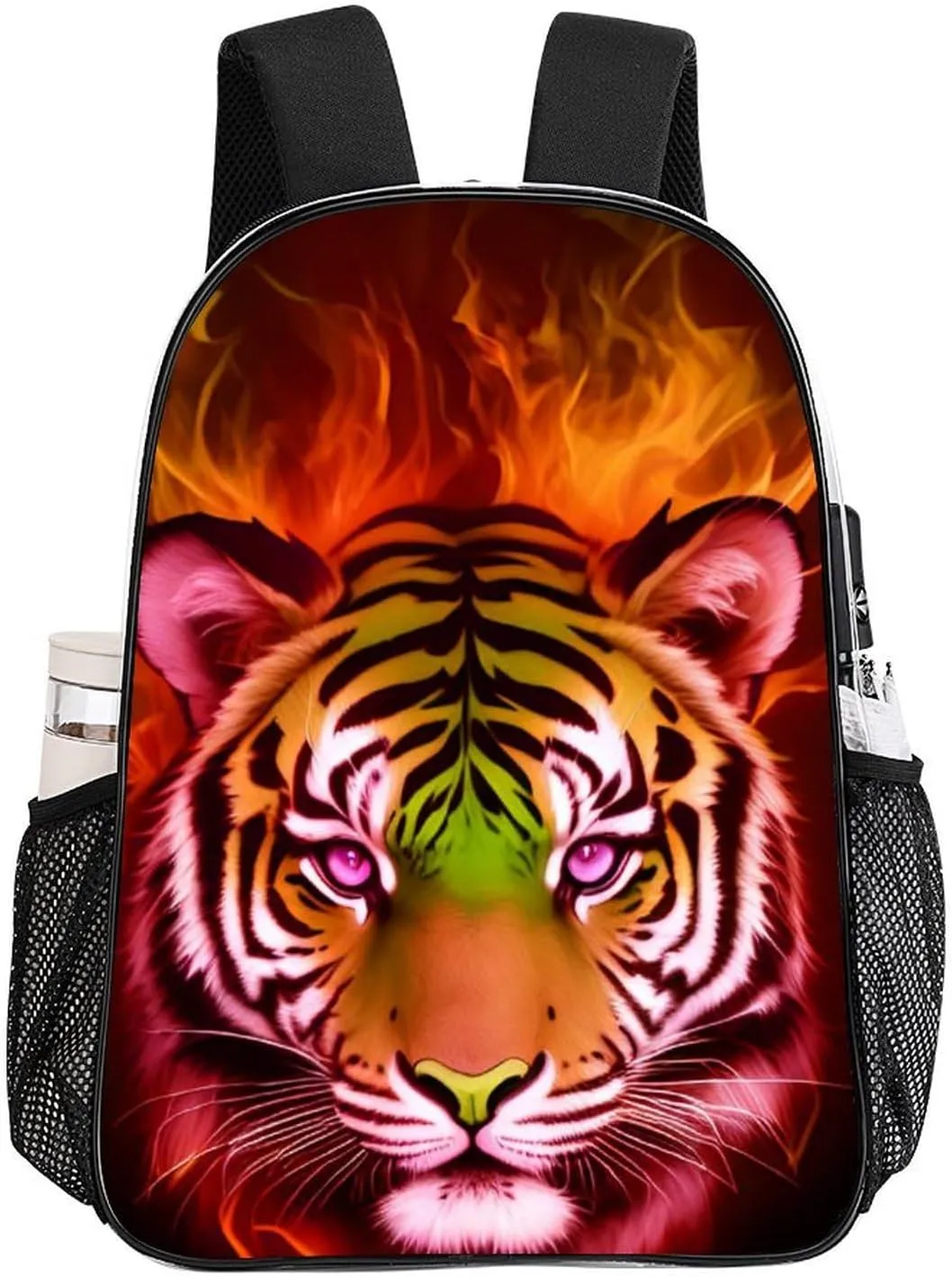 Cool Tiger Head Fire Surreal Style Art Rucksacks Lightweight Multipurpose Anti-Theft Shoulder Bag Big Capacity Laptop Book Bag Rucksack Transparent Bag