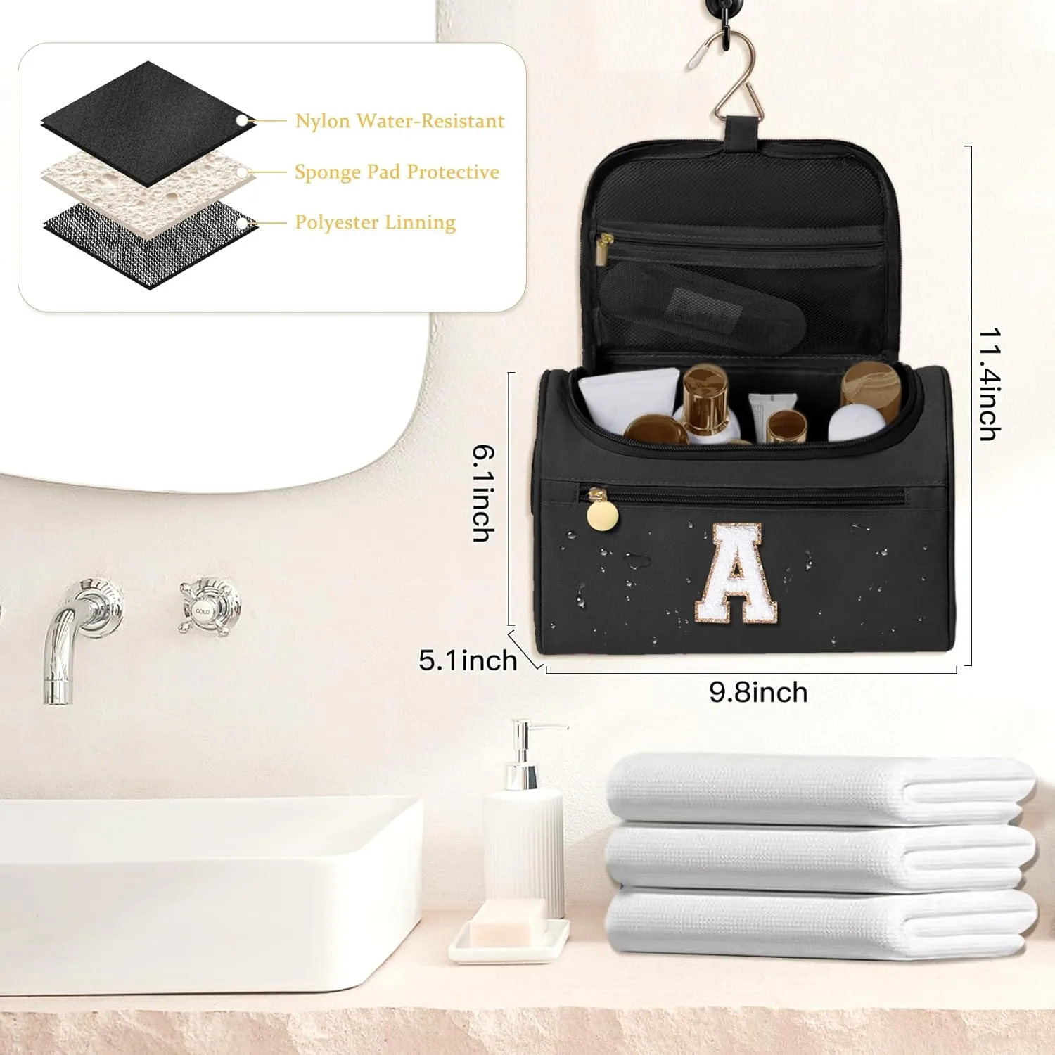 COSHAYSOO Hanging Travel Toiletry Bag for Women Toiletries Makeup Organizer Traveling Size Summer Vacation Essentials Custom New Mom Mother to be Gifts 25th 30th Birthday Gift for Her Black A