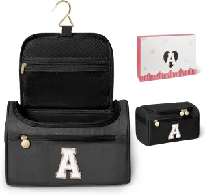 COSHAYSOO Hanging Travel Toiletry Bag for Women Toiletries Makeup Personalized Traveling Size Summer Vacation Essentials Monogrammed New Mom Mother to be Gifts 25th 30th Birthday Gift for Her Black A