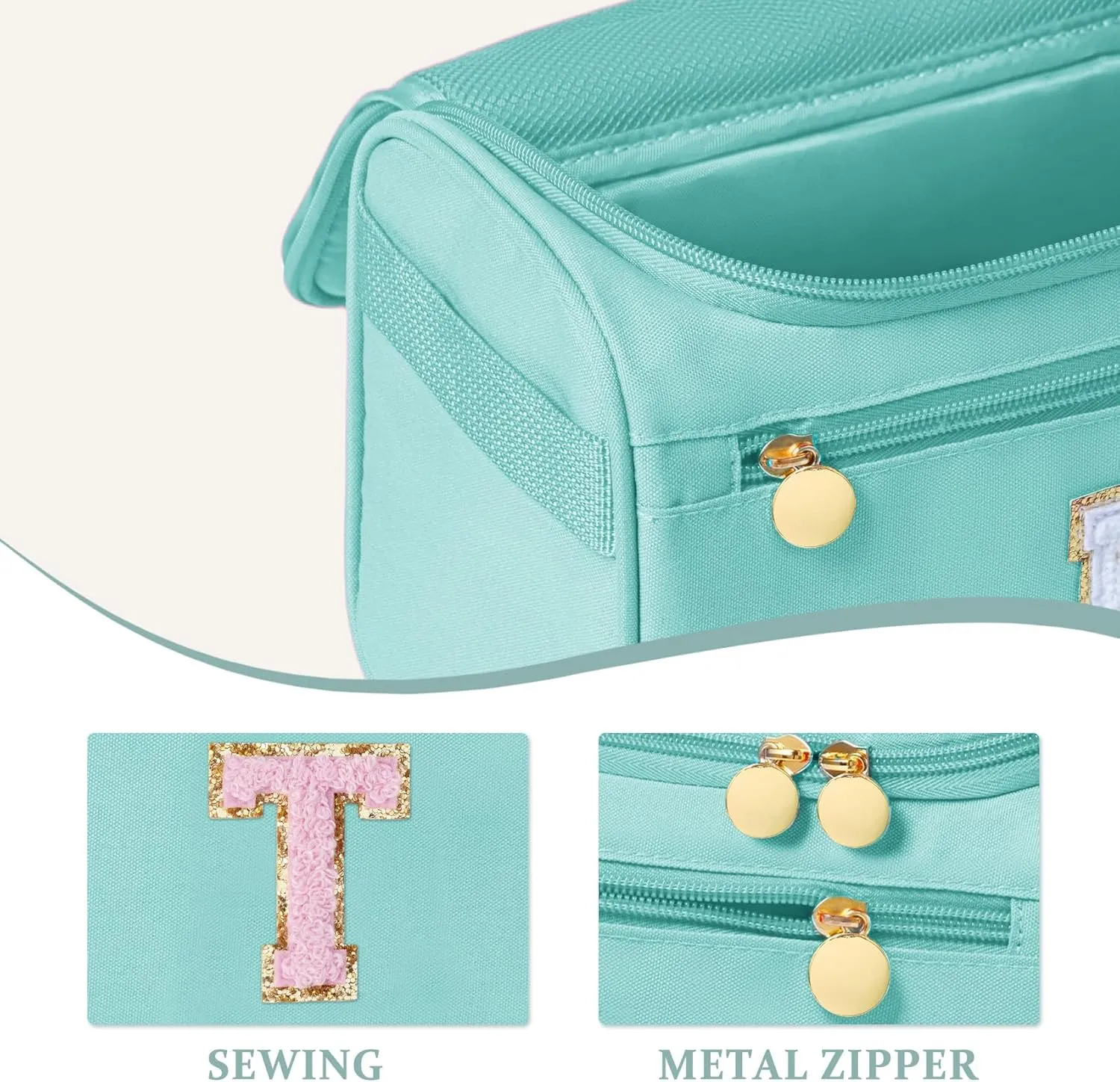 COSHAYSOO Initial Toiletries Bag Water Resistant Travel Gifts for Women Teal Blue Letter T