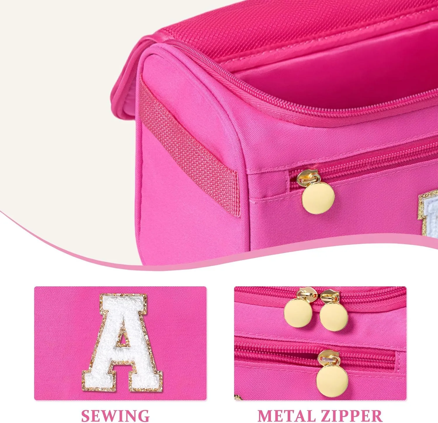 COSHAYSOO Personalized Hanging Travel Toiletry Bag Graduation Birthday Gifts for 13 14 15 16 17 18th 19 20 21st Year Old College Teen Girls Dorm Essentials Trip Favors Stuff Hot Pink Initial Letter A
