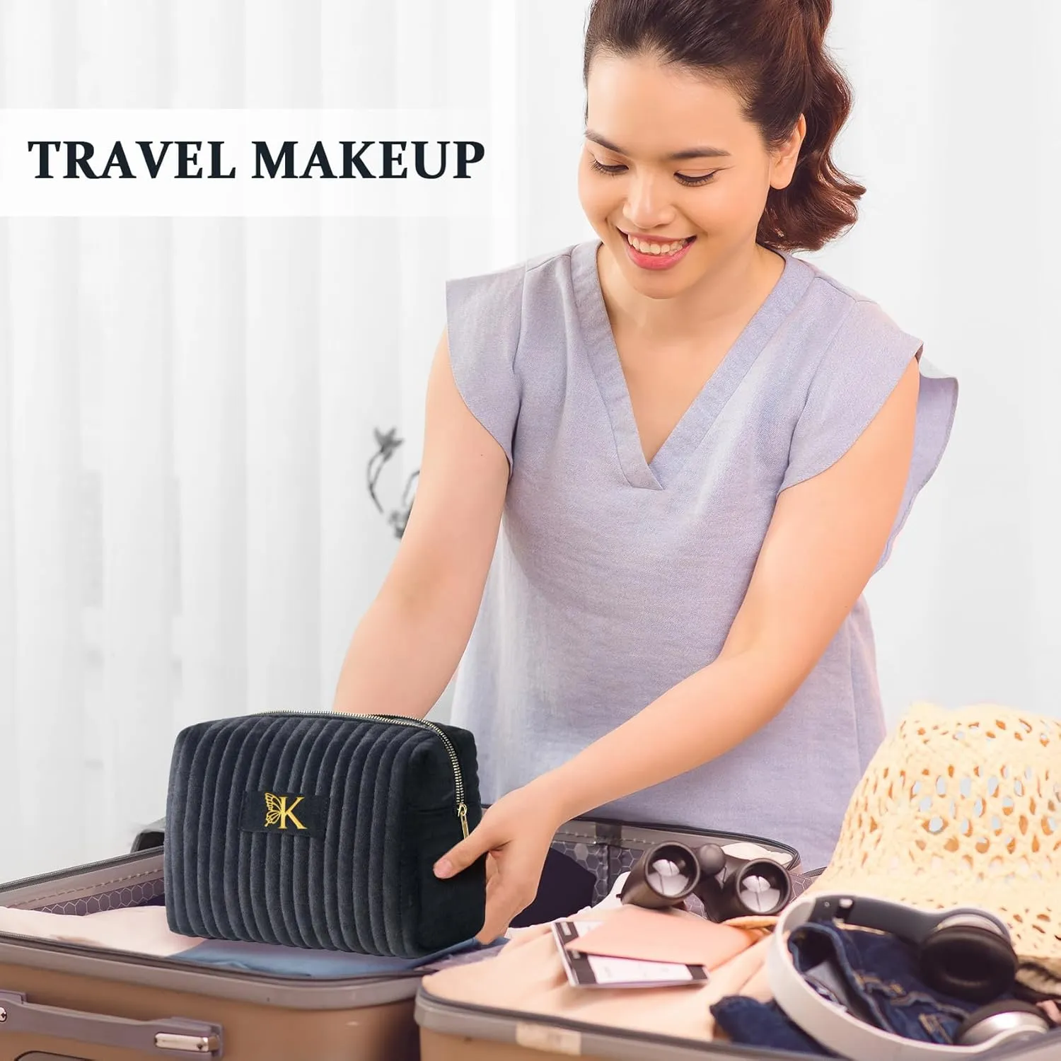 COSHAYSOO Personalized Mothers Day Birthday Retirement Gifts for Women Unique Travel Makeup Bag Quilted Make Up Cosmetic Pouch Woman Friend Gift Beauty Accessories Organizer Black Initial Letter A