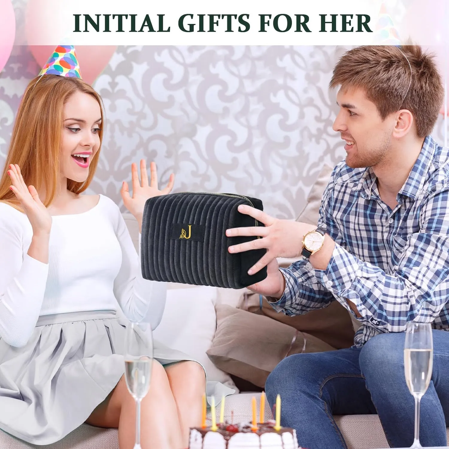 COSHAYSOO Personalized Mothers Day Birthday Retirement Gifts for Women Unique Travel Makeup Bag Quilted Make Up Cosmetic Pouch Woman Friend Gift Beauty Accessories Organizer Black Initial Letter A