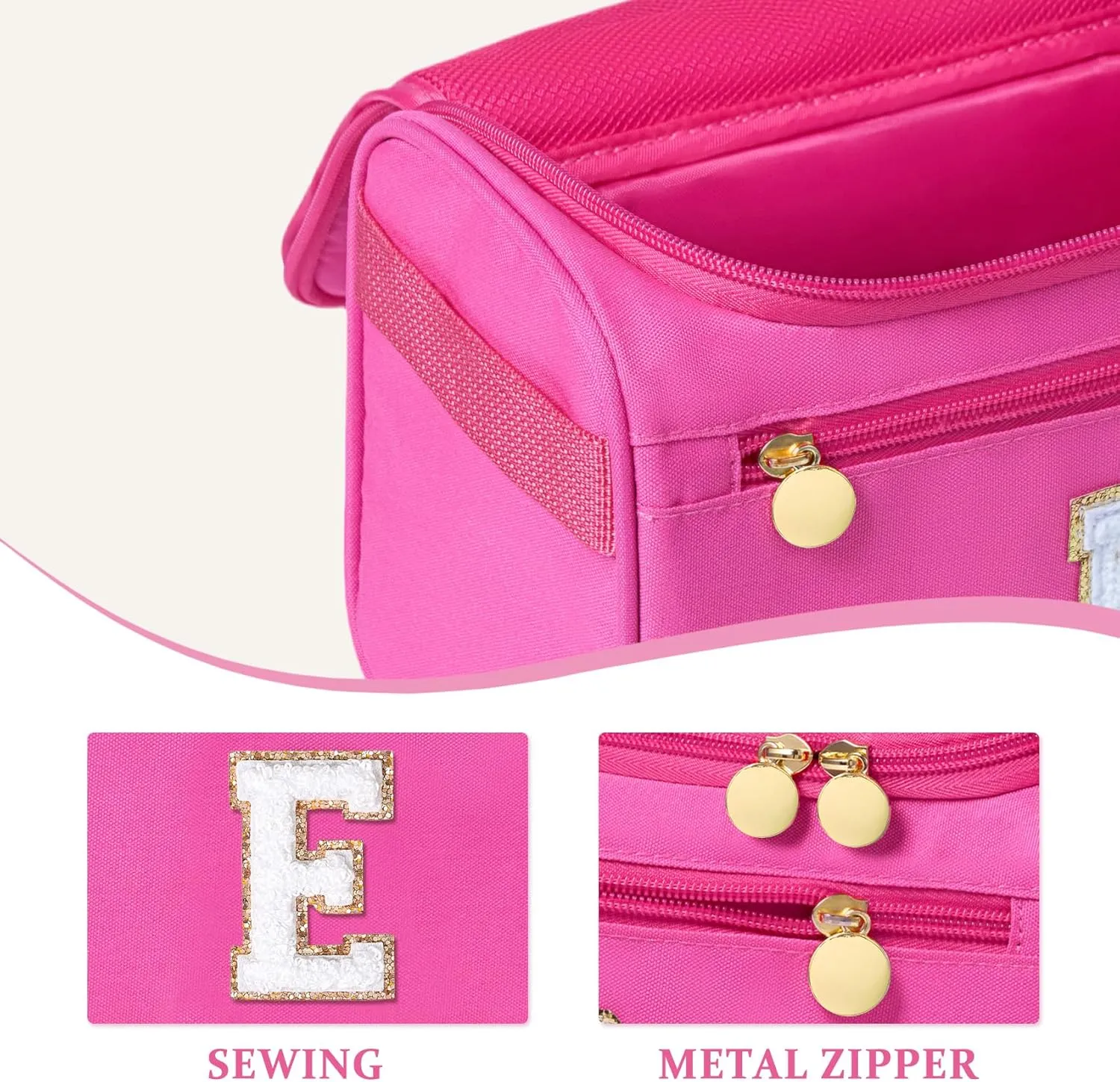 COSHAYSOO Practical Birthday Gifts for Woman Friend Sister Bestie 16 17 18 19 20 21 25 30 Year old, Initial Hanging Toiletry Bag Waterproof for Women Travel Skin Care Toiletries Hot Pink Letter E