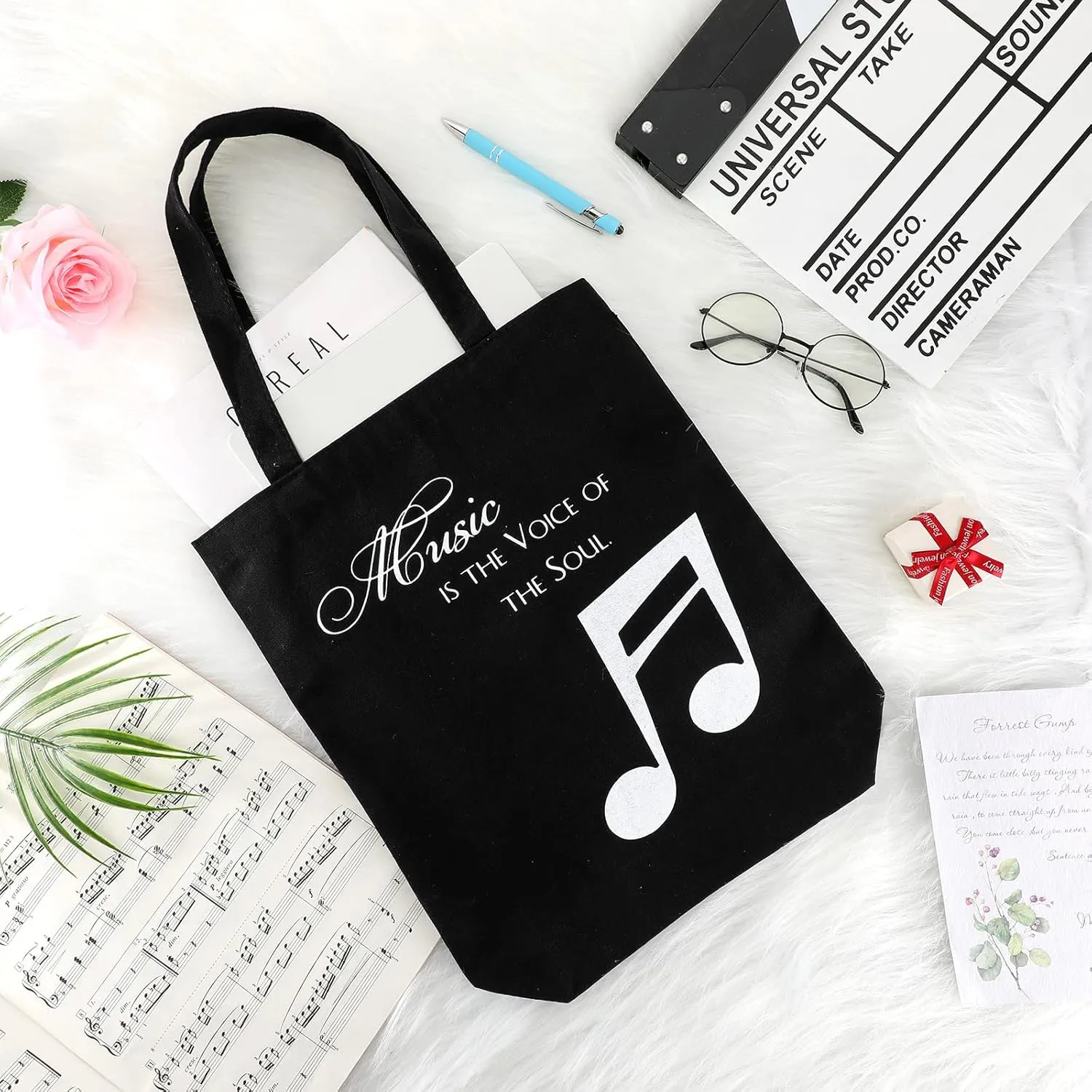 Coume 24 Pcs Music Note Totes Bag Bulk Canvas Handbag Reusable Shopping Bags for Students Teacher Music Lover Gifts