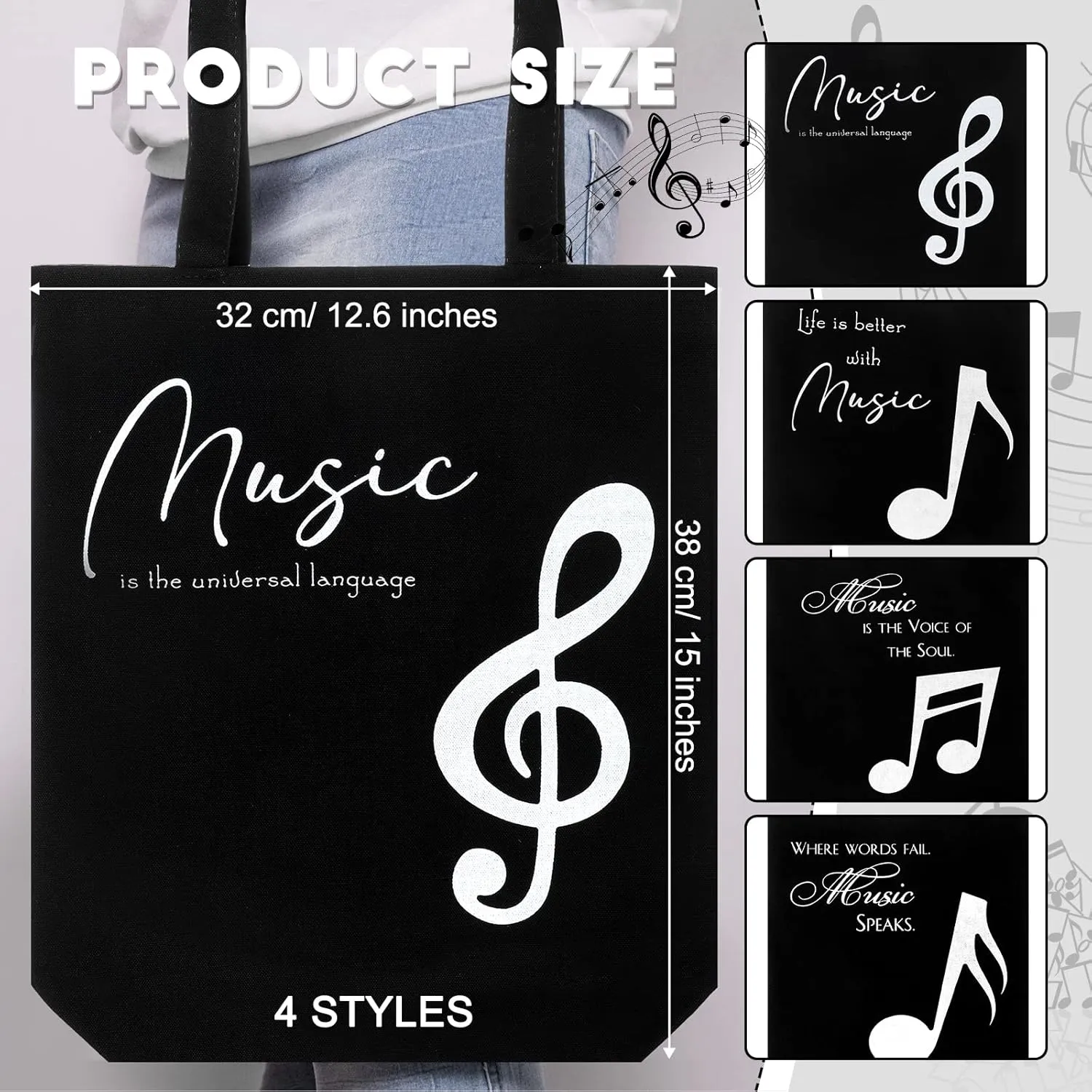 Coume 24 Pcs Music Note Totes Bag Bulk Canvas Handbag Reusable Shopping Bags for Students Teacher Music Lover Gifts