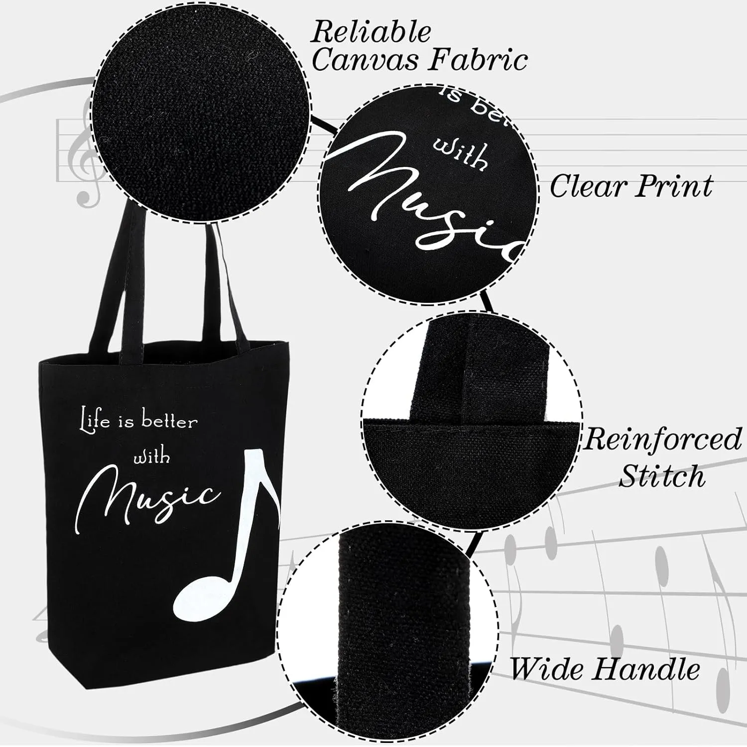 Coume 24 Pcs Music Note Totes Bag Bulk Canvas Handbag Reusable Shopping Bags for Students Teacher Music Lover Gifts