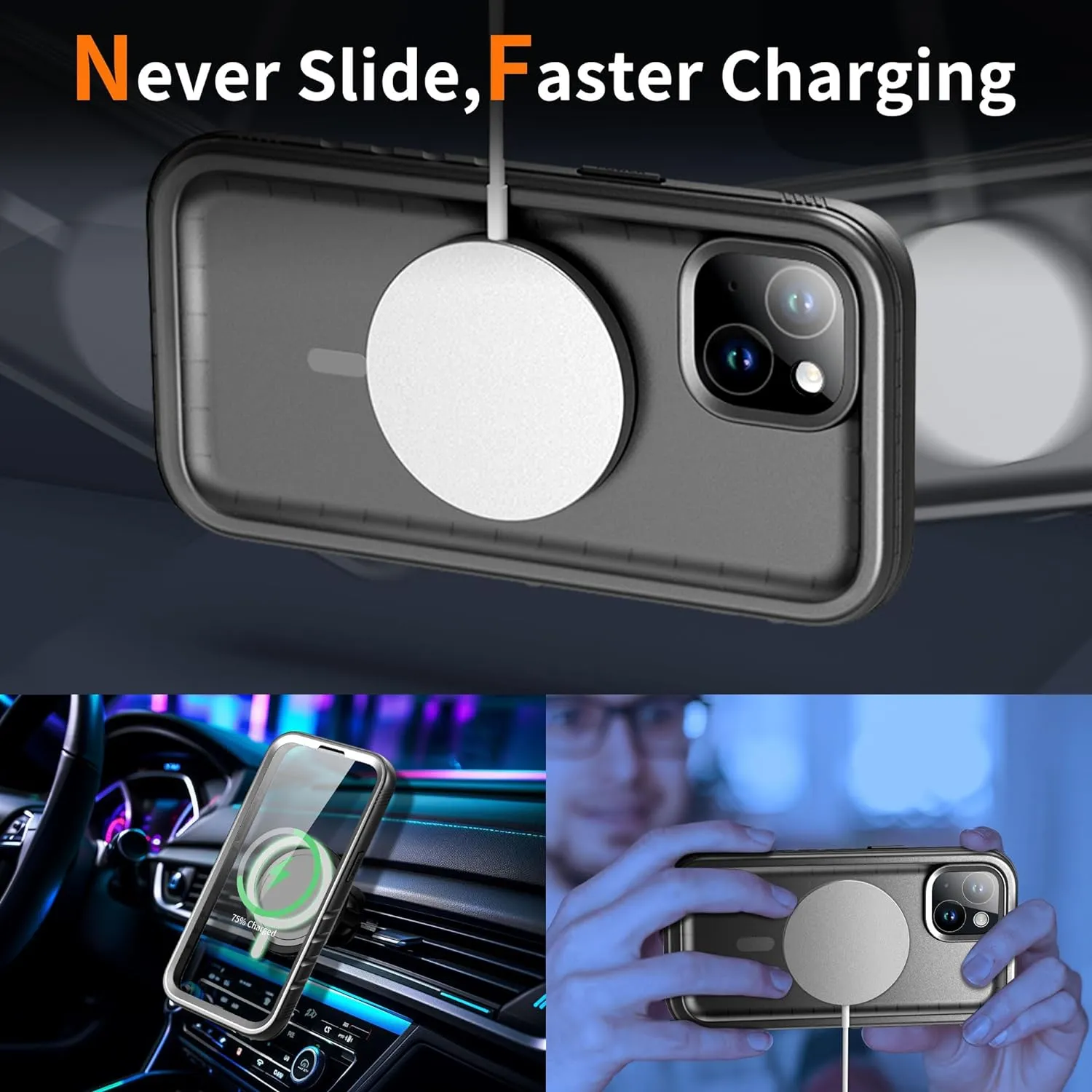 Cozycase for iPhone 14 Waterproof Shockproof Dustproof Case [Compatible with MagSafe] - Heavy Duty/360 Full Body/Military Grade/Rugged Built in Screen/Camera Protector with Lanyard Black