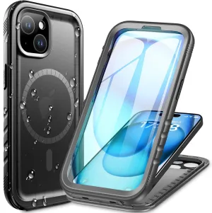 Cozycase for iPhone 14 Waterproof Shockproof Dustproof Case [Compatible with MagSafe] - Heavy Duty/360 Full Body/Military Grade/Rugged Built in Screen/Camera Protector with Lanyard Black