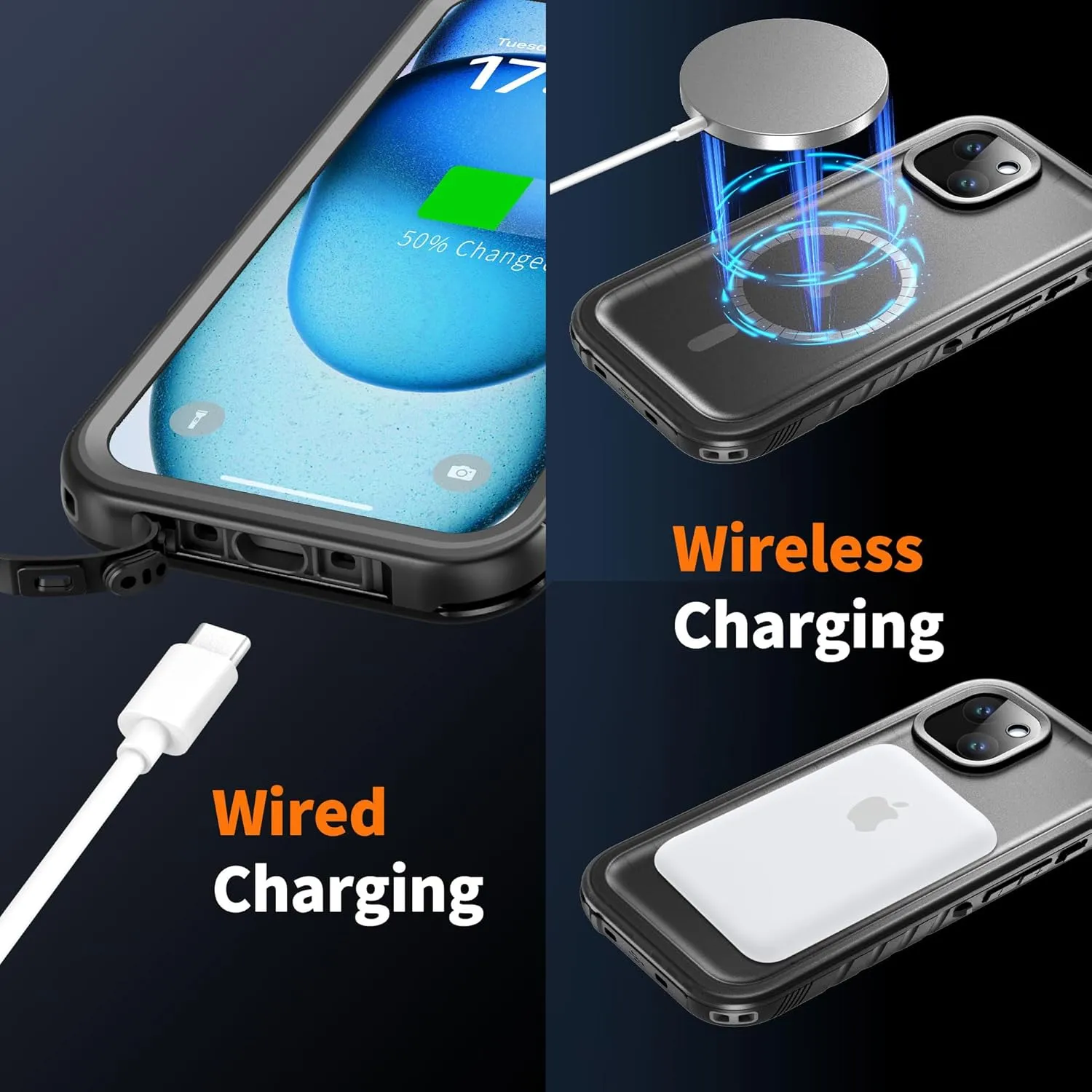 Cozycase for iPhone 14 Waterproof Shockproof Dustproof Case [Compatible with MagSafe] - Heavy Duty/360 Full Body/Military Grade/Rugged Built in Screen/Camera Protector with Lanyard Black