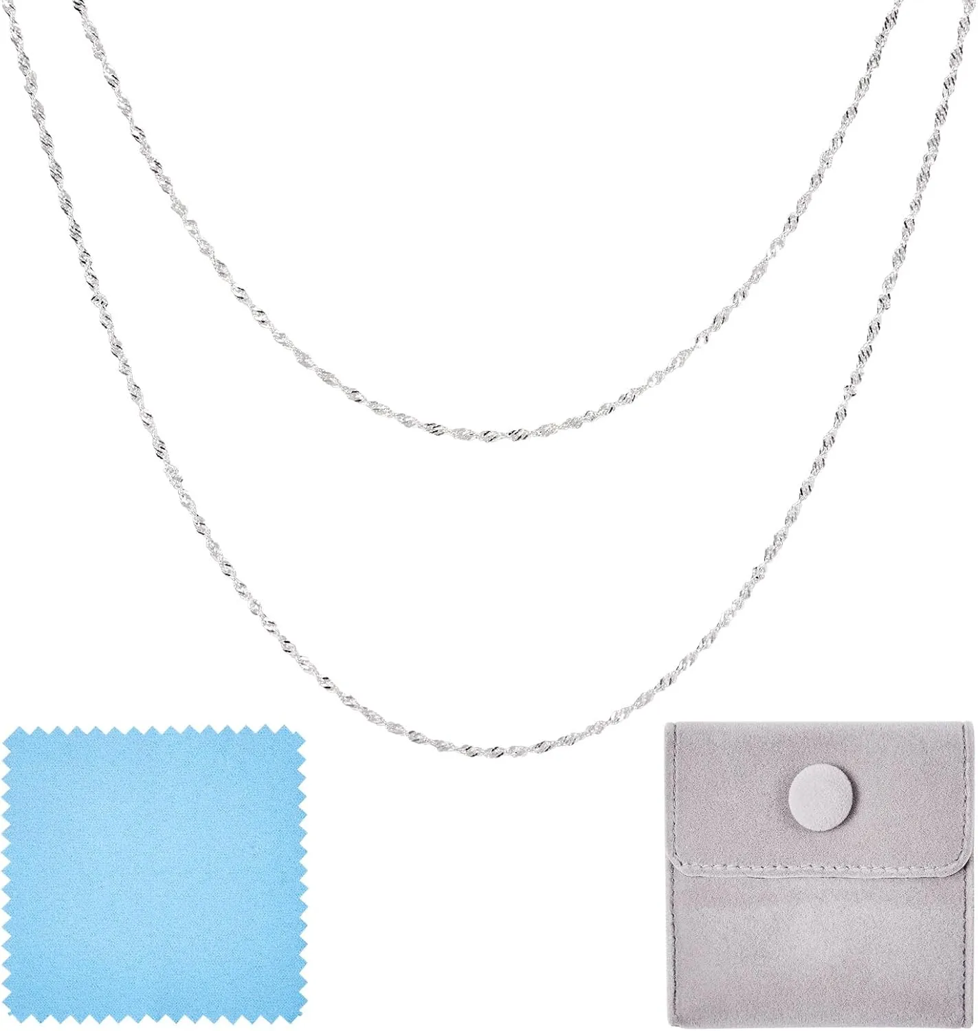 Craftdady 1M 925 Sterling Silver Singapore Chains 1 mm Wide Necklace Link Chains Permanent Jewelry Chain with Polishing Clothe & Velvet Bags for Men Women Jewelry Chain DIY Making