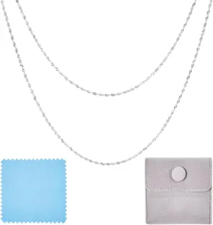 Craftdady 1M 925 Sterling Silver Singapore Chains 1 mm Wide Necklace Link Chains Permanent Jewelry Chain with Polishing Clothe & Velvet Bags for Men Women Jewelry Chain DIY Making