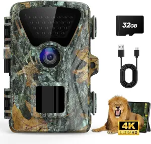Crenova Trail Camera, 4K 48MP Game Camera with Night Vision Motion, 0.1s Trigger Hunting Trail Cam, IP66 Waterproof 130°Wide-Angle Deer Camera 98ft IR Sensing for Outdoor Wildlife Monitoring