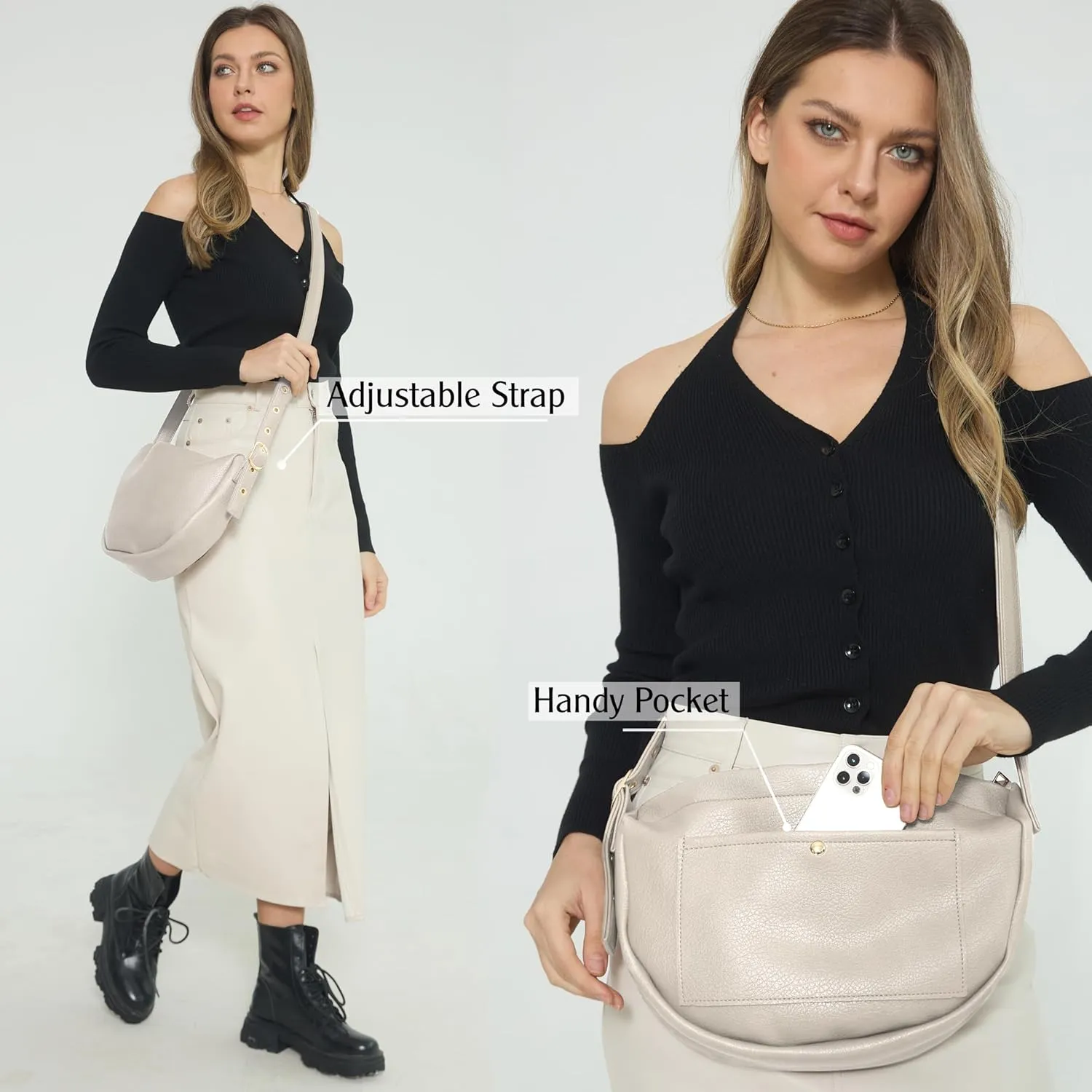 Crescent Crossbody Bag Hobo Sling Bag Women Vegan Leather Shoulder Handbag with Adjustable Strap