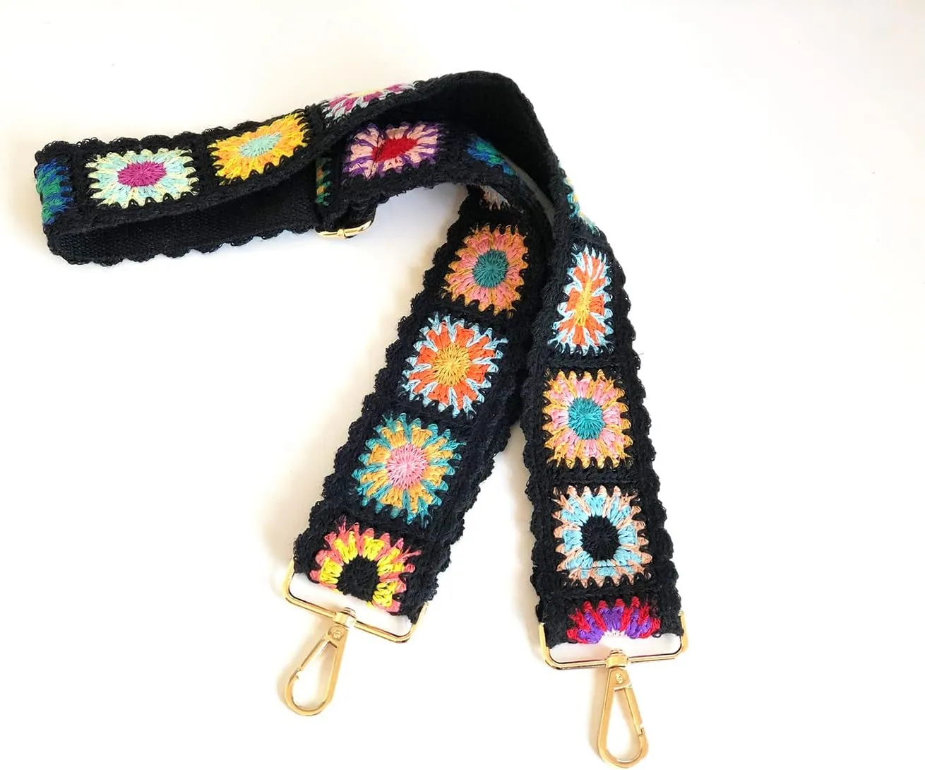 Crochet Flower Purse Straps Replacement Crossbody for Handbags Women Guitar Strap 2 inch Wide Adjustable Bag Strap (Black)