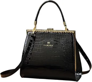 Crocodile Pattern Leather Women's Bag Diamonds Clip Top Handle Satchel Crossbody Handbags Evening Bag Purses Shoulder Bags