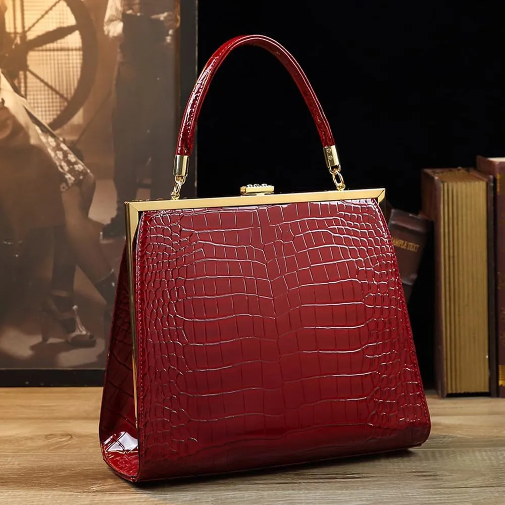 Crocodile Pattern Leather Women's Bag Diamonds Clip Top Handle Satchel Crossbody Handbags Evening Bag Purses Shoulder Bags