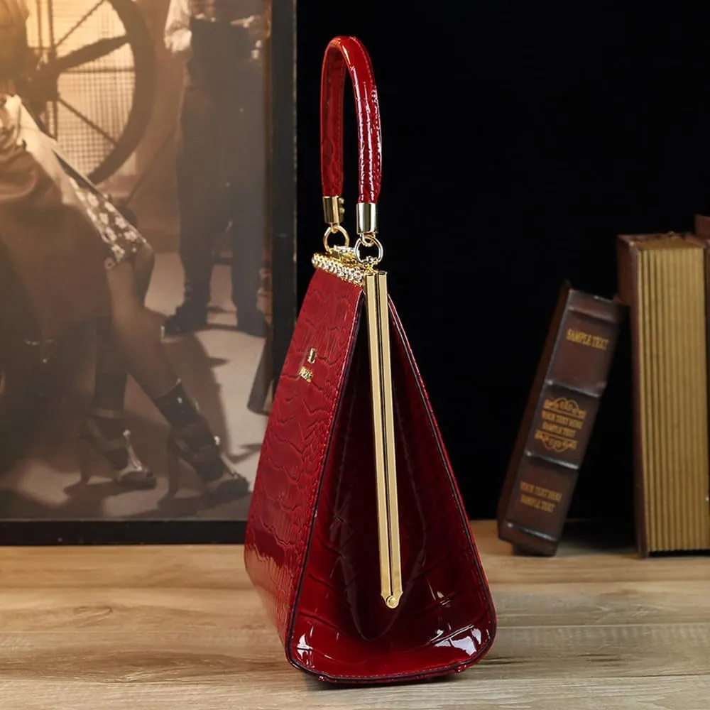 Crocodile Pattern Leather Women's Bag Diamonds Clip Top Handle Satchel Crossbody Handbags Evening Bag Purses Shoulder Bags