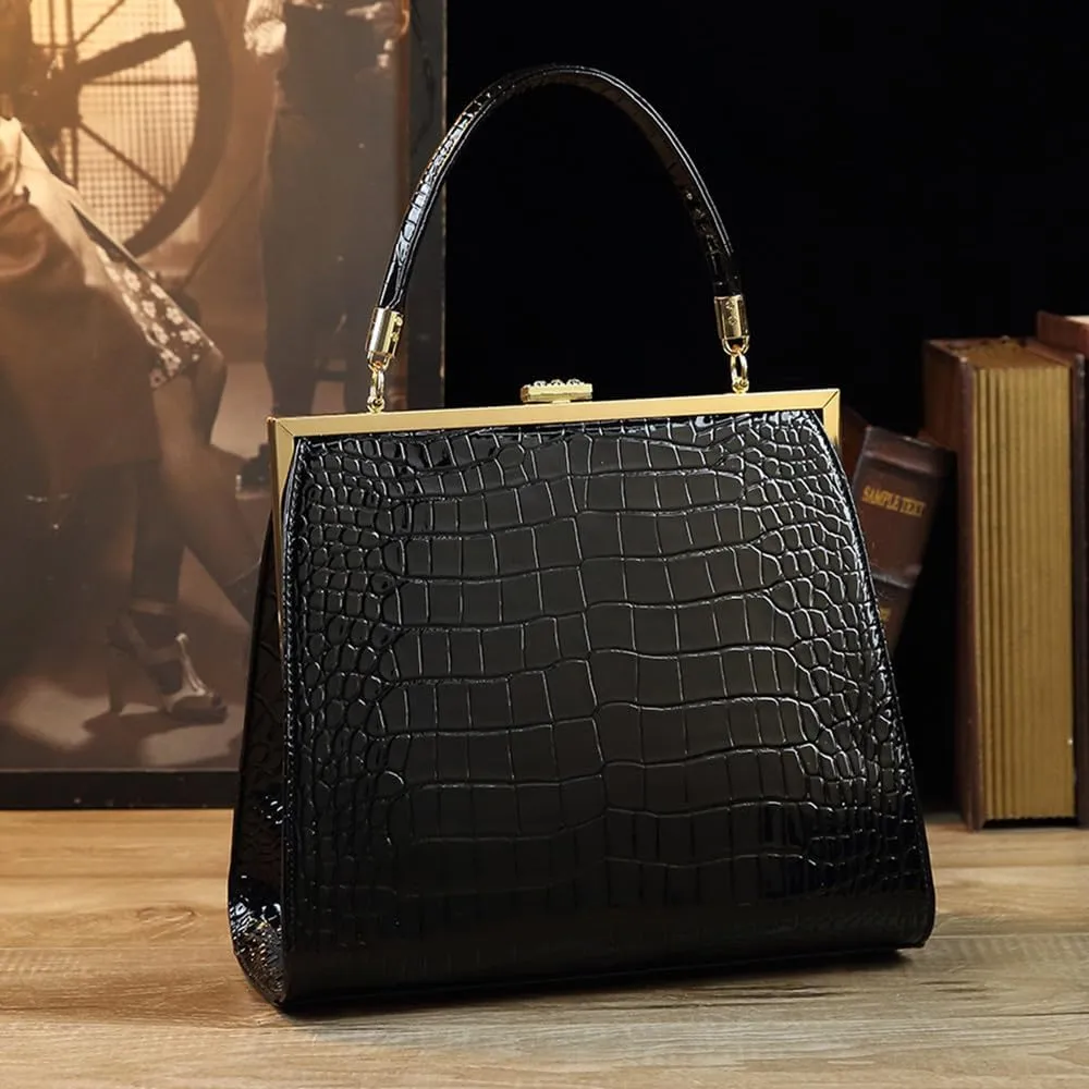 Crocodile Pattern Leather Women's Bag Diamonds Clip Top Handle Satchel Crossbody Handbags Evening Bag Purses Shoulder Bags