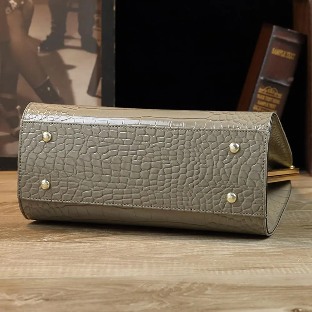 Crocodile Pattern Leather Women's Bag Diamonds Clip Top Handle Satchel Crossbody Handbags Evening Bag Purses Shoulder Bags