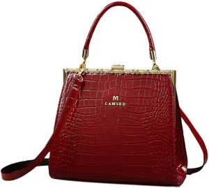 Crocodile Pattern Leather Women's Bag Diamonds Clip Top Handle Satchel Crossbody Handbags Evening Bag Purses Shoulder Bags