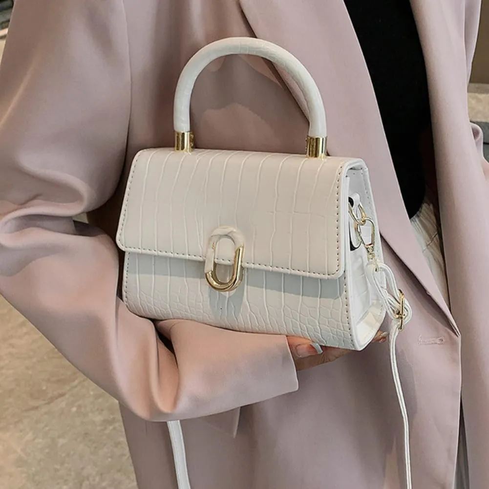 Crocodile Pattern Top-Handle Handbag, Faux Leather Vintage Alligator Print Shoulder Purse, Novelty Unique Tote Crossbody Bag