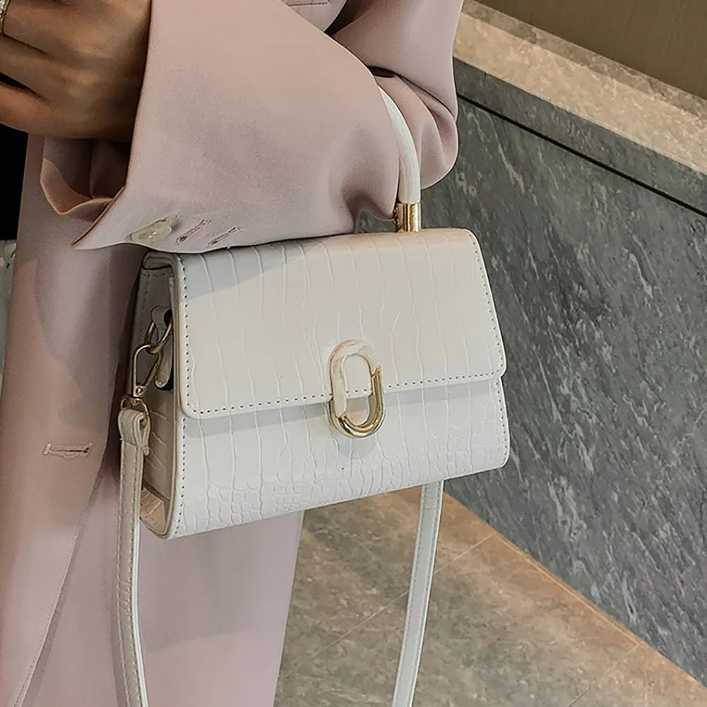Crocodile Pattern Top-Handle Handbag, Faux Leather Vintage Alligator Print Shoulder Purse, Novelty Unique Tote Crossbody Bag
