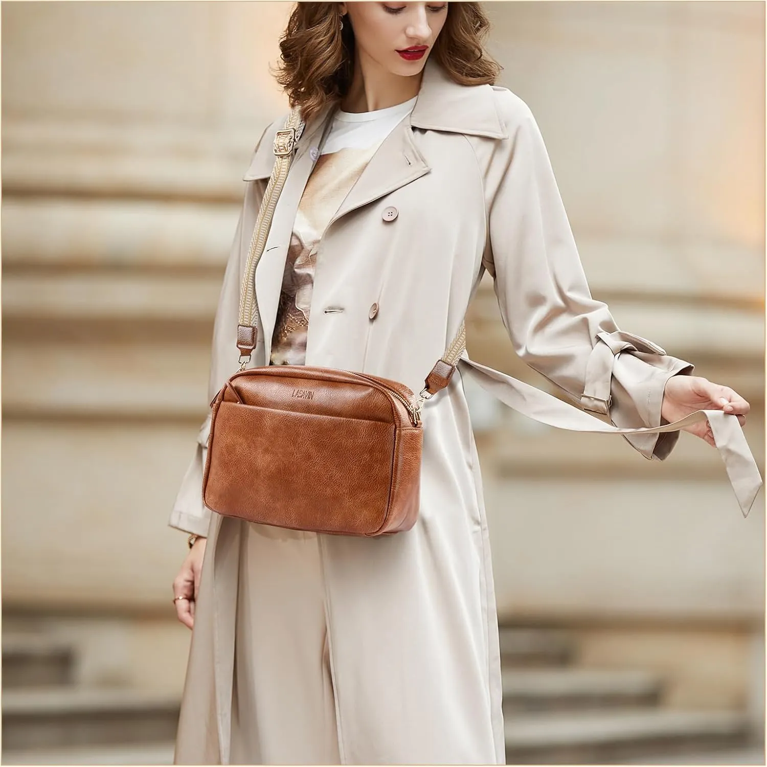 Crossbody Bags for Women, Fashion Large Size Vegan Leather Purse Shoulder Handbag with Adjustable Wide Strap