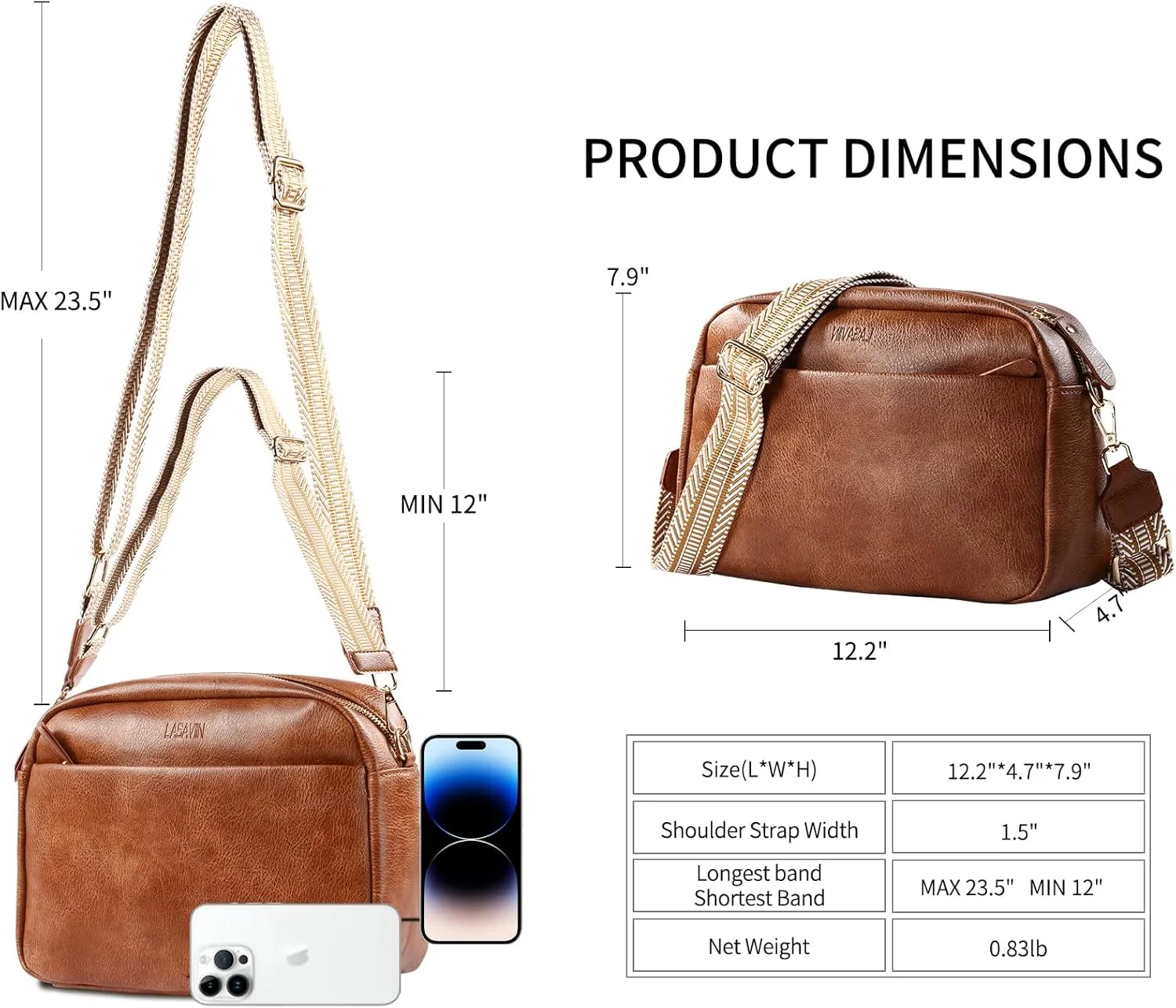 Crossbody Bags for Women, Fashion Large Size Vegan Leather Purse Shoulder Handbag with Adjustable Wide Strap