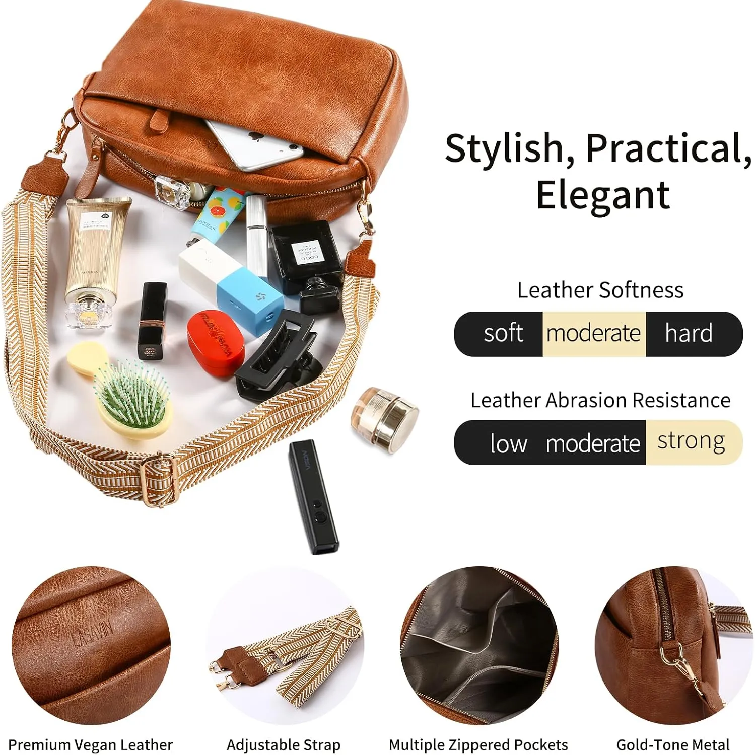 Crossbody Bags for Women, Fashion Large Size Vegan Leather Purse Shoulder Handbag with Adjustable Wide Strap