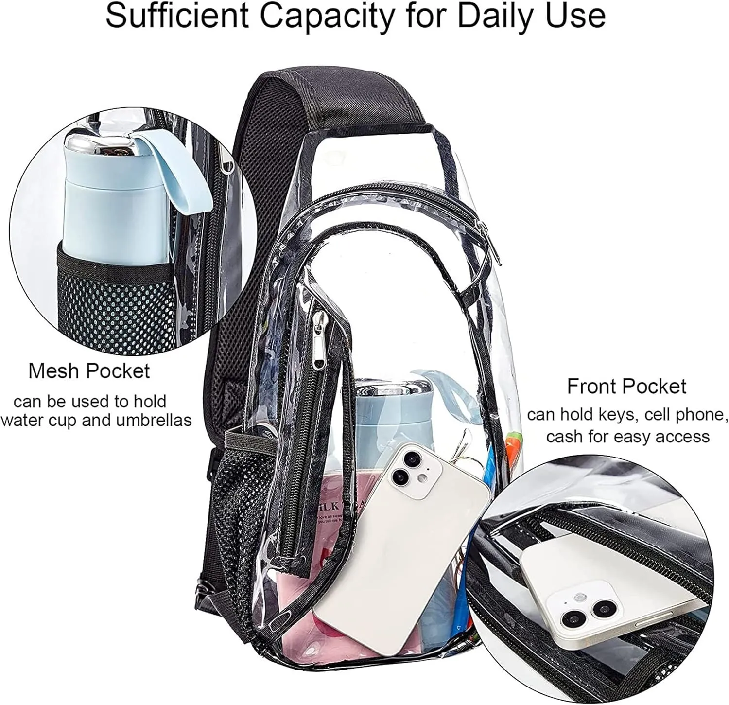 Crossbody Bags for Women Men Transparent PVC Shoulder Bag Outdoor Travel Leisure Sports Visual Bag Adjustable
