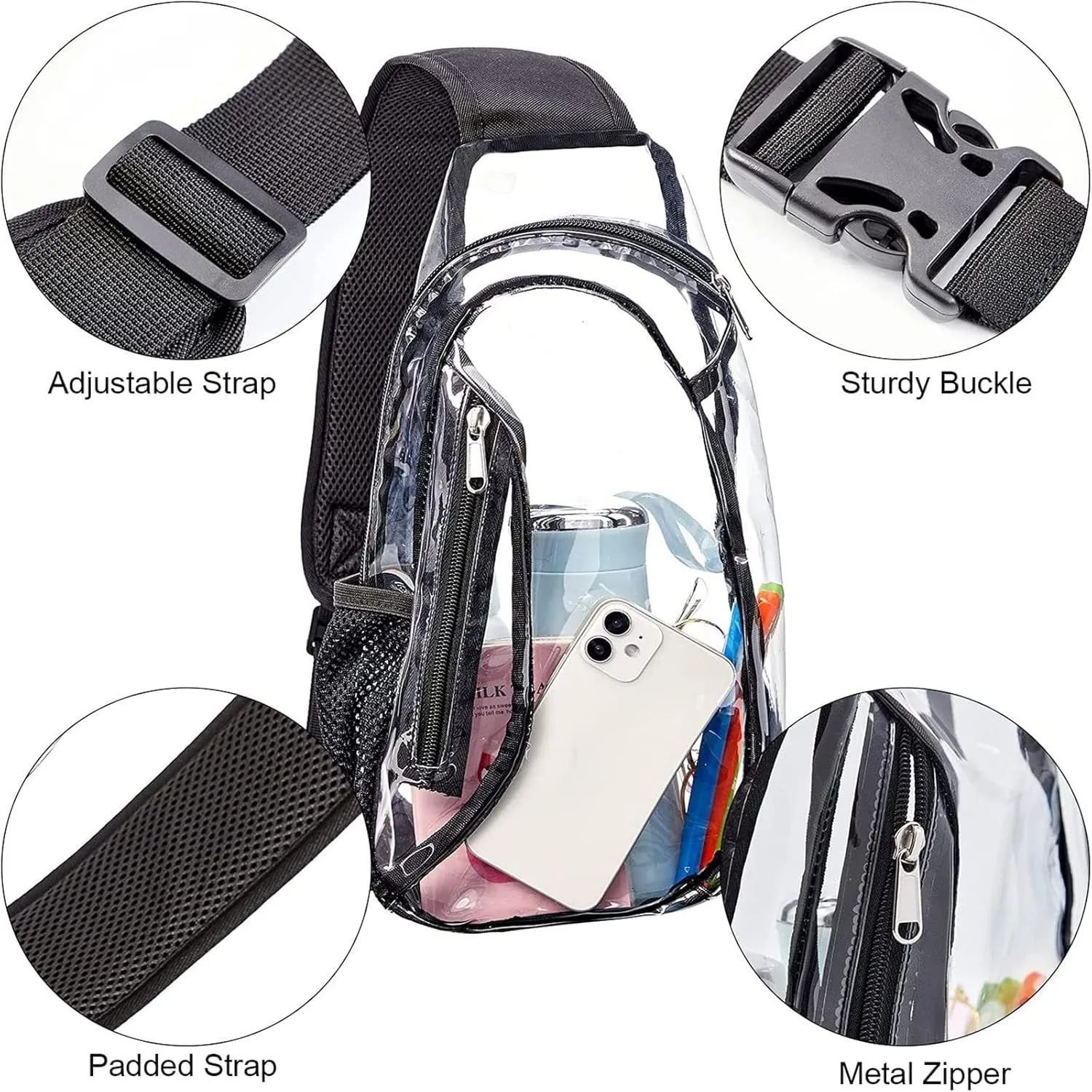 Crossbody Bags for Women Men Transparent PVC Shoulder Bag Outdoor Travel Leisure Sports Visual Bag Adjustable