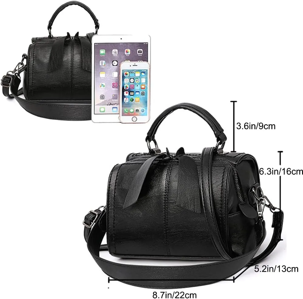 Crossbody Bags for Women PU Leather Satchel Handbags Cylinder Purse Small Boston Bag Shoulder Hobo Top Handle Bags