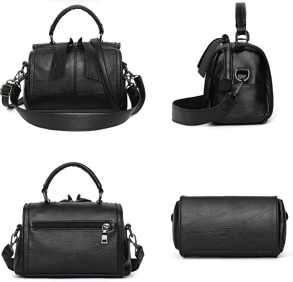 Crossbody Bags for Women PU Leather Satchel Handbags Cylinder Purse Small Boston Bag Shoulder Hobo Top Handle Bags