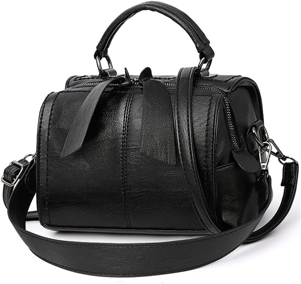 Crossbody Bags for Women PU Leather Satchel Handbags Cylinder Purse Small Boston Bag Shoulder Hobo Top Handle Bags