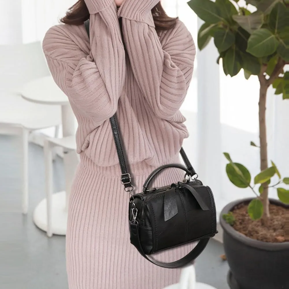 Crossbody Bags for Women PU Leather Satchel Handbags Cylinder Purse Small Boston Bag Shoulder Hobo Top Handle Bags