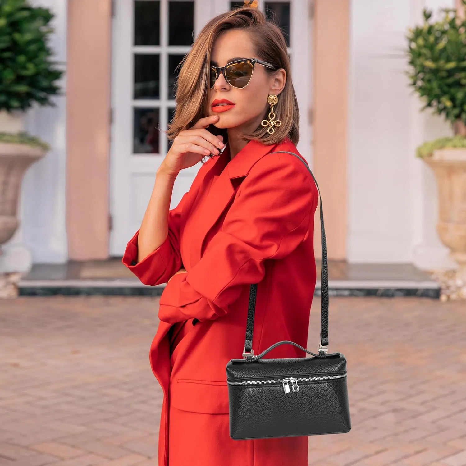 Crossbody Bags for Women,Small Top-Handle Pouch Purse Designer,Chic Handbags Shoulder Bag with Detachable Strap