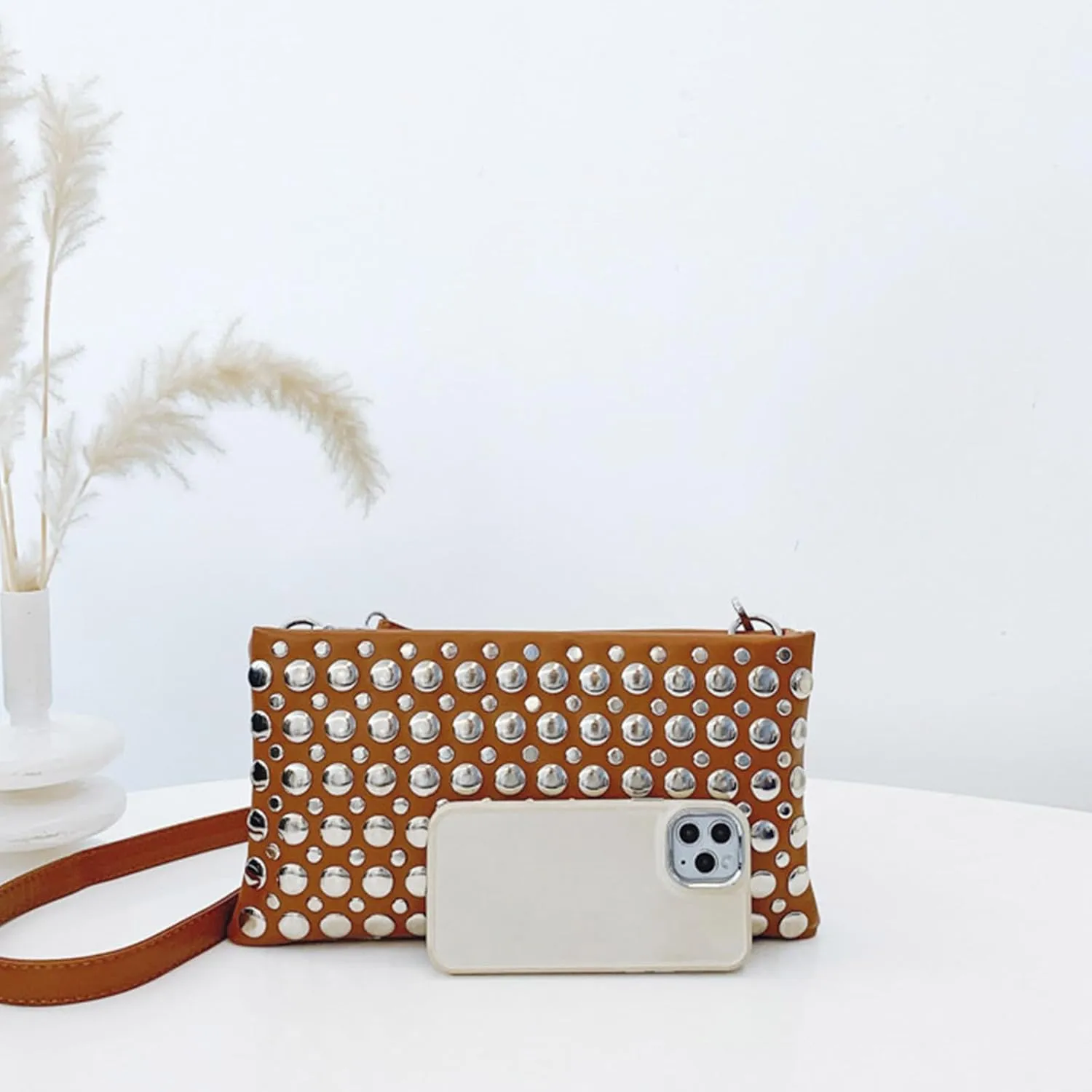 Crossbody Purse for Women,Soft Pu Leather Crossbody Bag Women's Shoulder Handbags Clutches with Rivets Studded Designs
