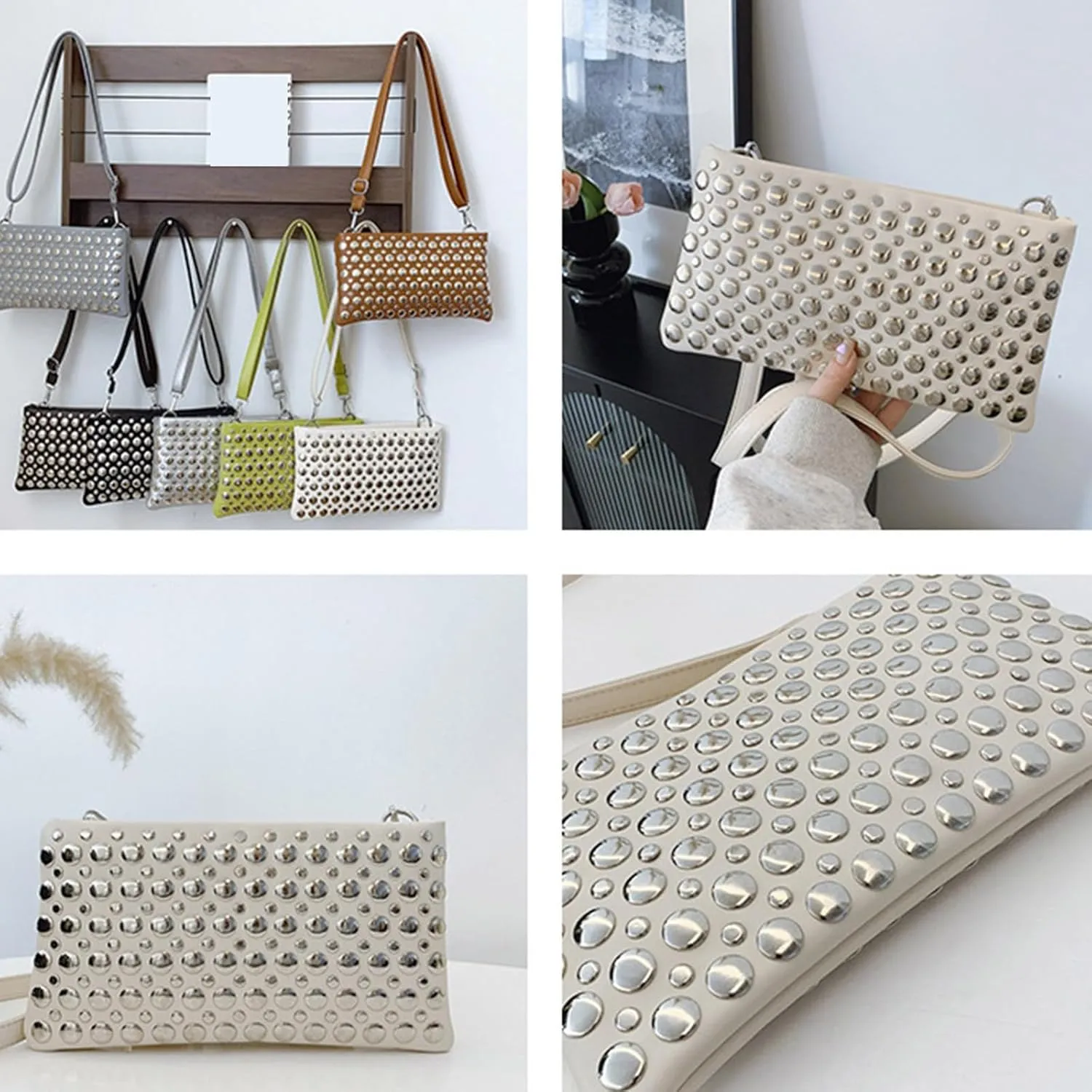 Crossbody Purse for Women,Soft Pu Leather Crossbody Bag Women's Shoulder Handbags Clutches with Rivets Studded Designs