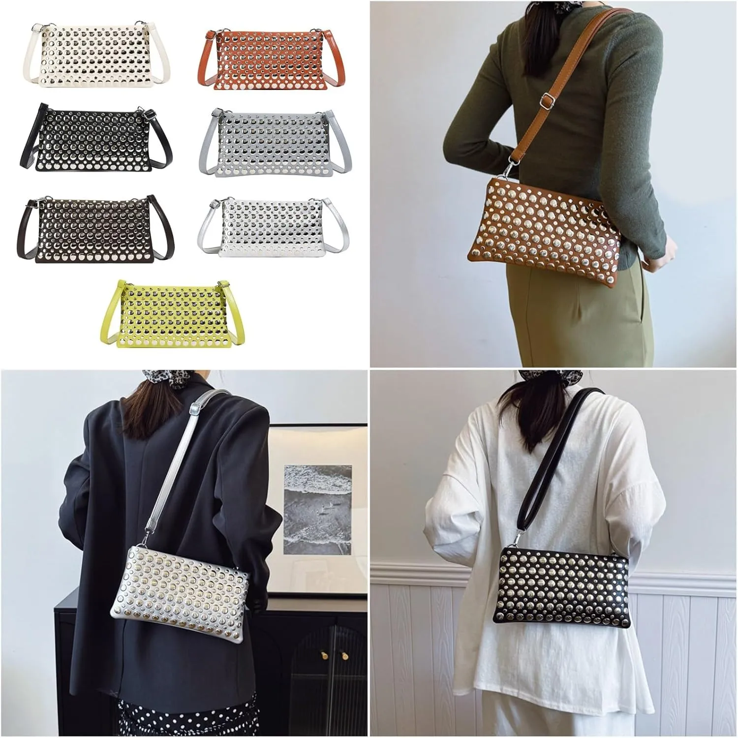 Crossbody Purse for Women,Soft Pu Leather Crossbody Bag Women's Shoulder Handbags Clutches with Rivets Studded Designs