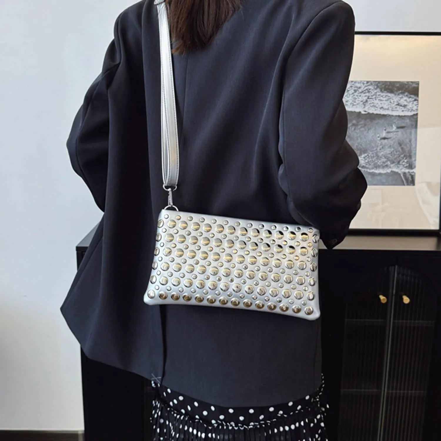 Crossbody Purse for Women,Soft Pu Leather Crossbody Bag Women's Shoulder Handbags Clutches with Rivets Studded Designs