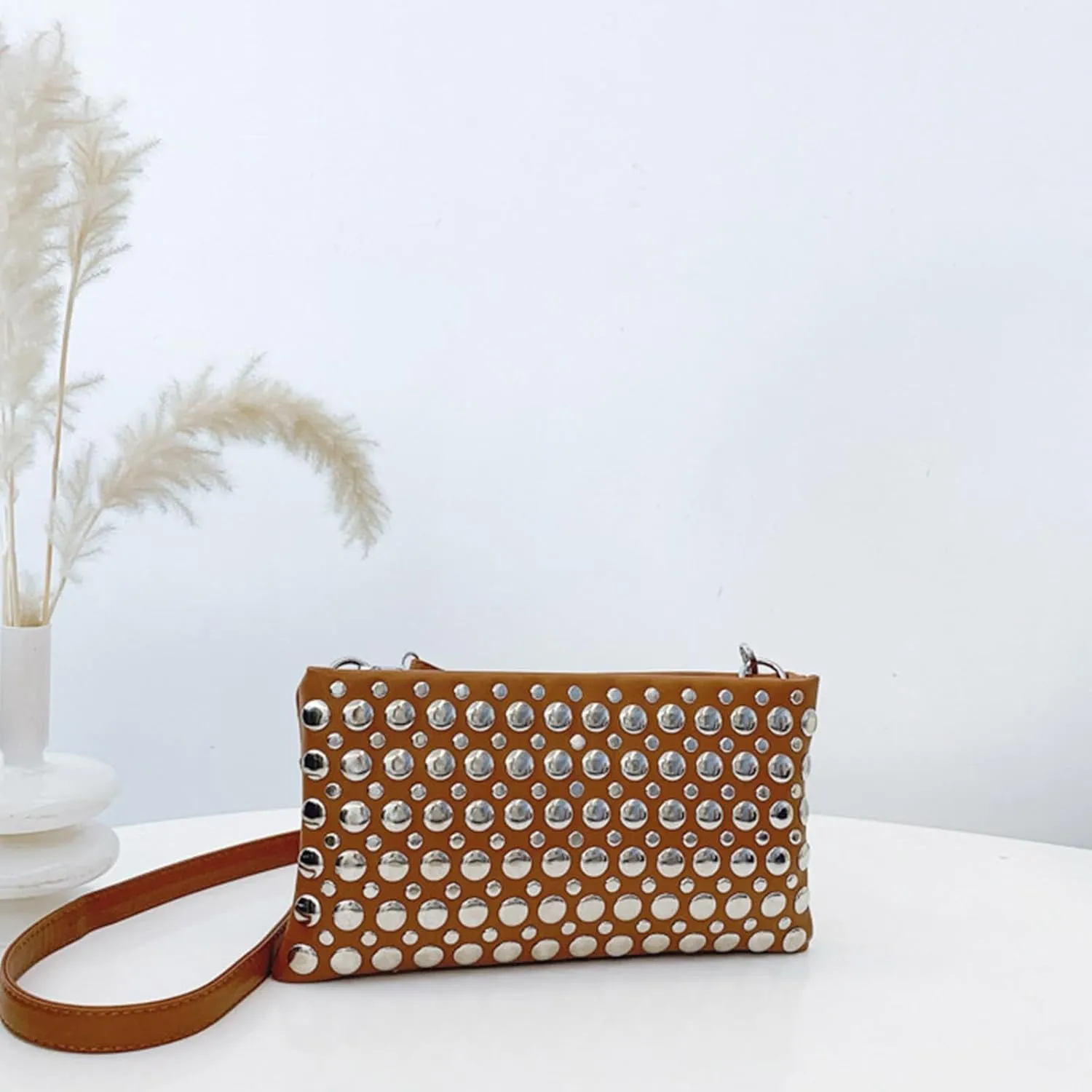 Crossbody Purse for Women,Soft Pu Leather Crossbody Bag Women's Shoulder Handbags Clutches with Rivets Studded Designs