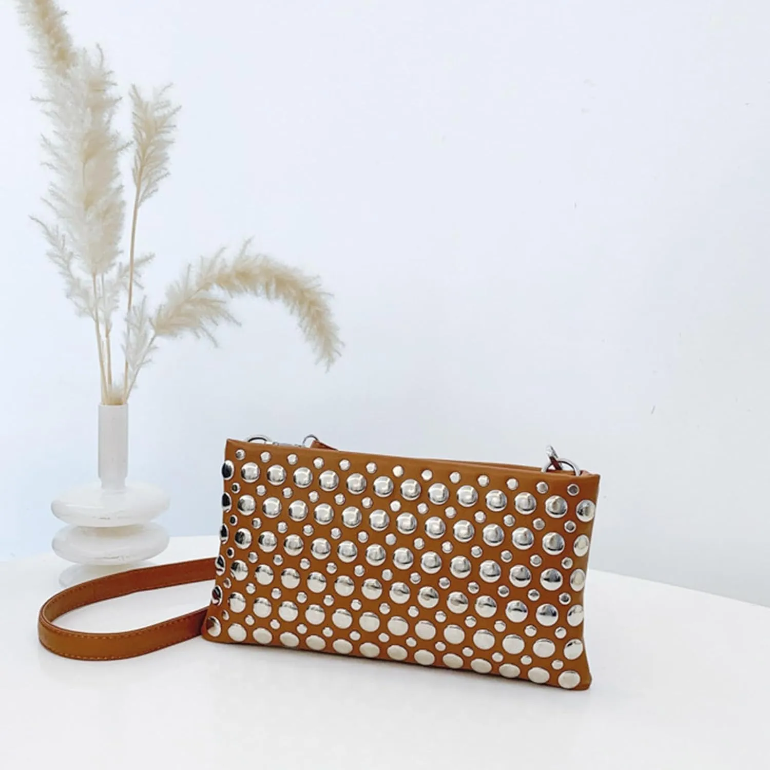 Crossbody Purse for Women,Soft Pu Leather Crossbody Bag Women's Shoulder Handbags Clutches with Rivets Studded Designs