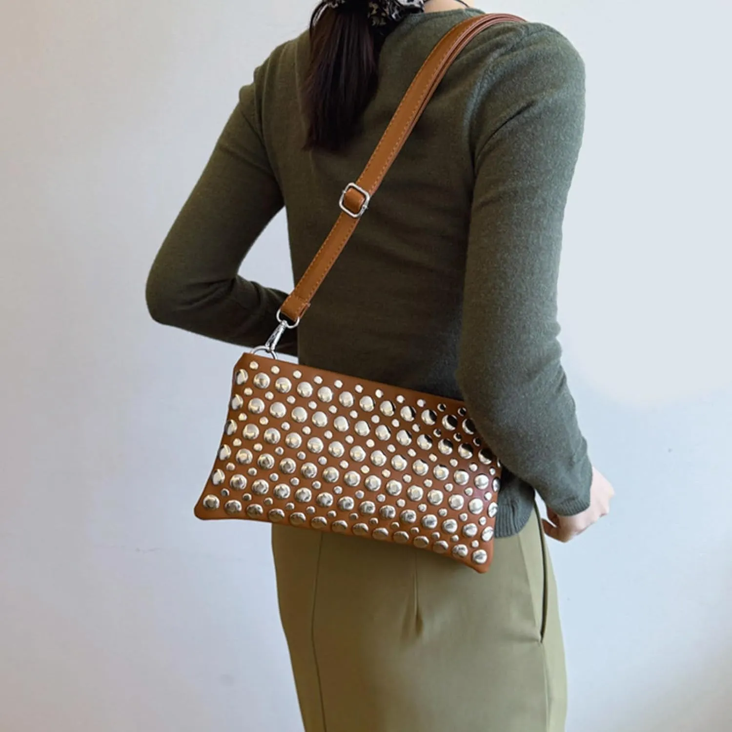 Crossbody Purse for Women,Soft Pu Leather Crossbody Bag Women's Shoulder Handbags Clutches with Rivets Studded Designs