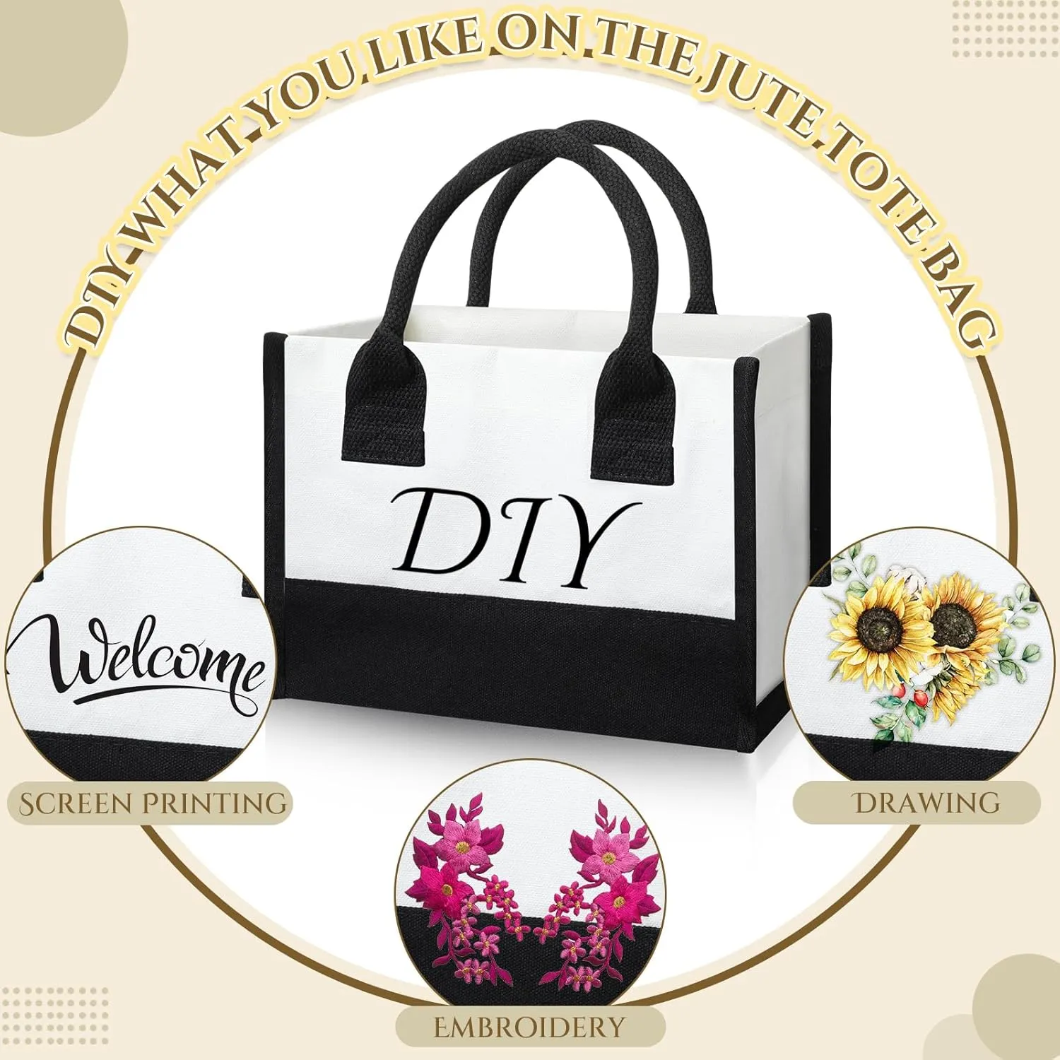 Cunno 12 Pcs Burlap Tote Bag Mini Jute Reusable Bag with Handles Small Blank Canvas Gift Waterproof for Wedding Beach DIY