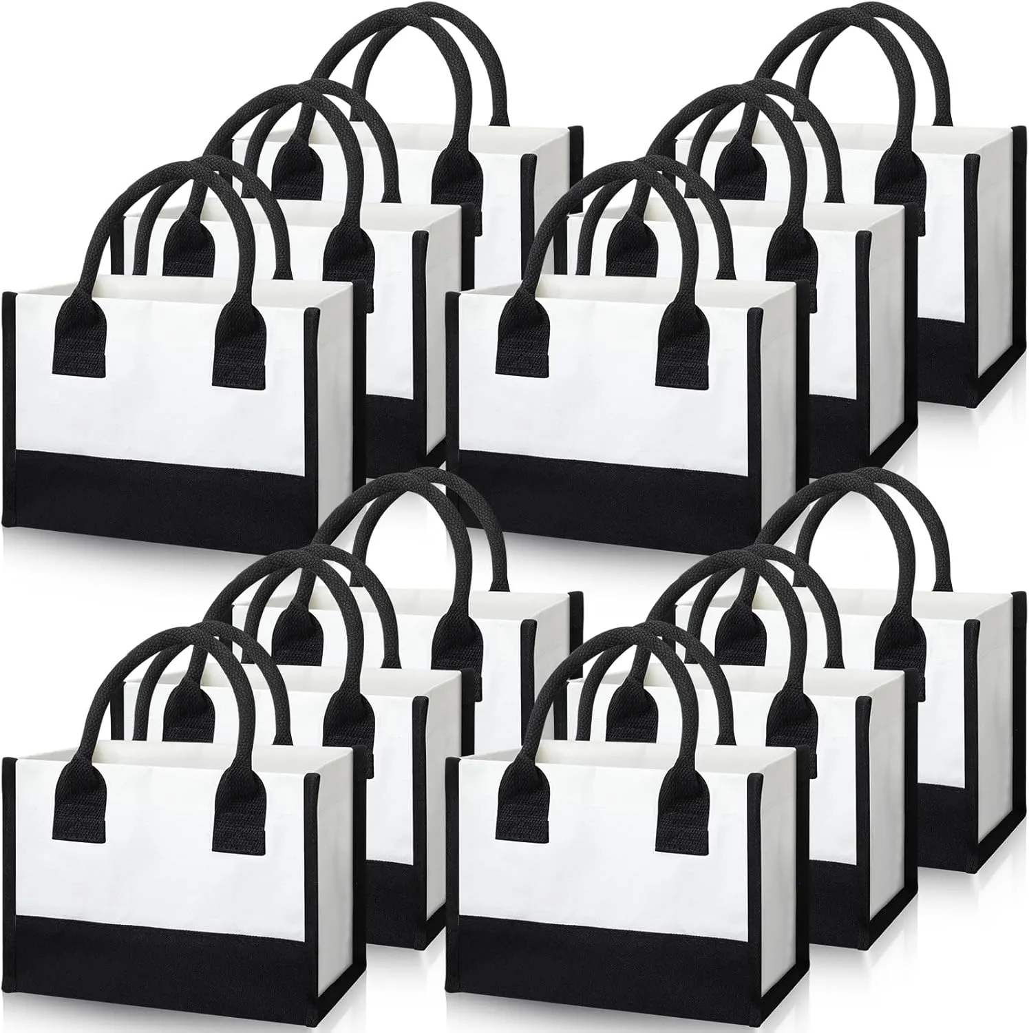 Cunno 12 Pcs Burlap Tote Bag Mini Jute Reusable Bag with Handles Small Blank Canvas Gift Waterproof for Wedding Beach DIY