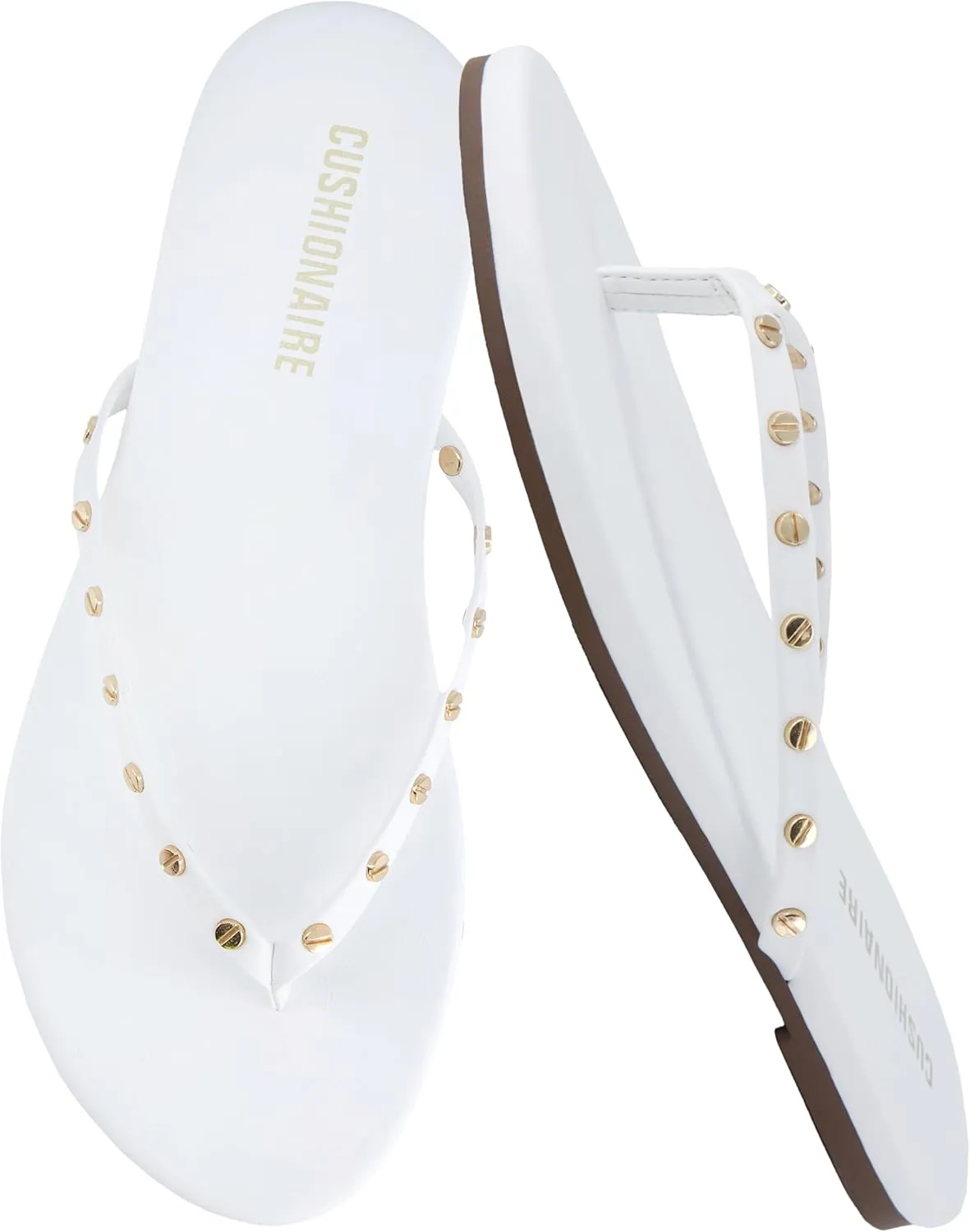 CUSHIONAIRE Confetti Women’s Studded Flip Flop Sandal – Slip-On Thong with Memory Foam & Stylish Rivet Strap