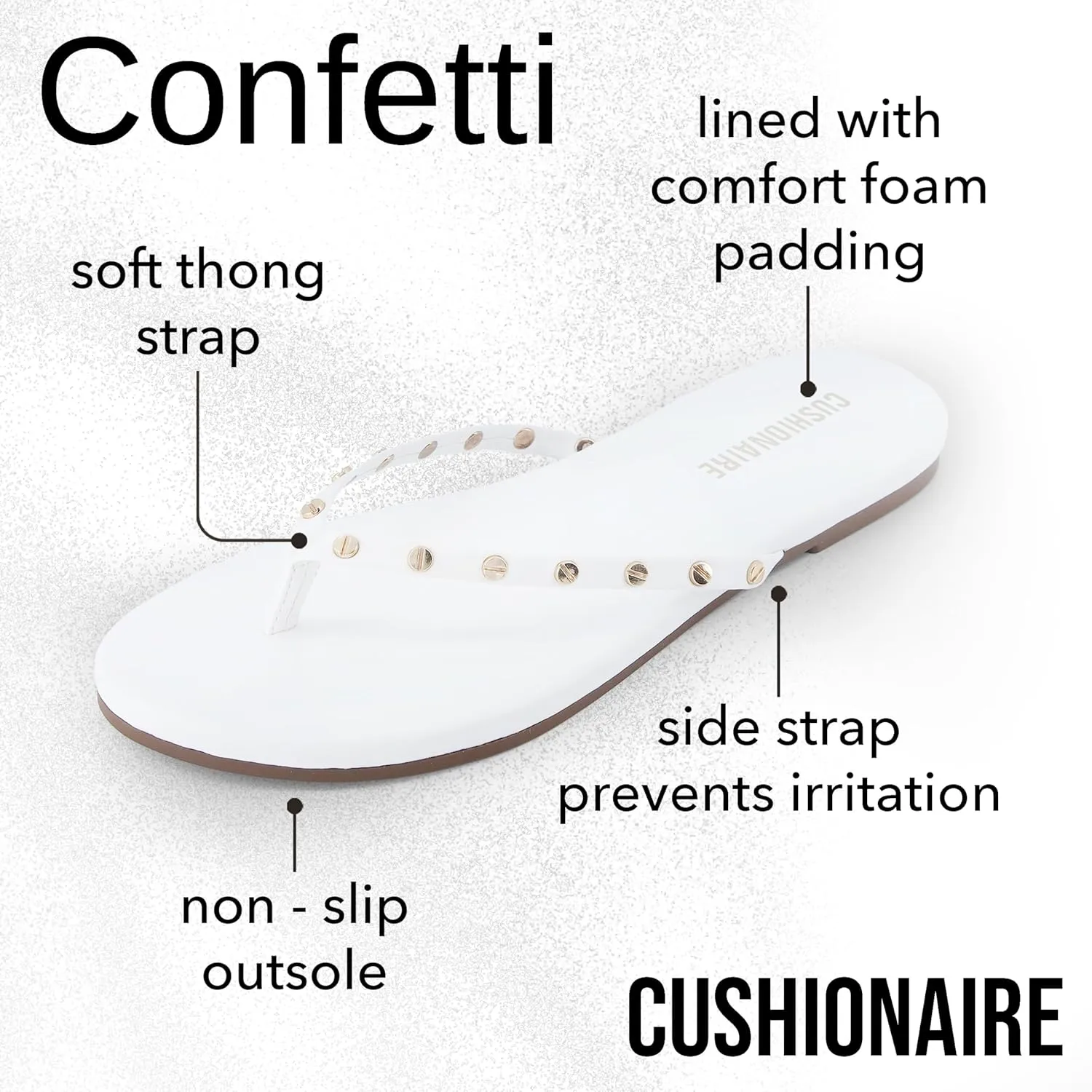 CUSHIONAIRE Confetti Women’s Studded Flip Flop Sandal – Slip-On Thong with Memory Foam & Stylish Rivet Strap
