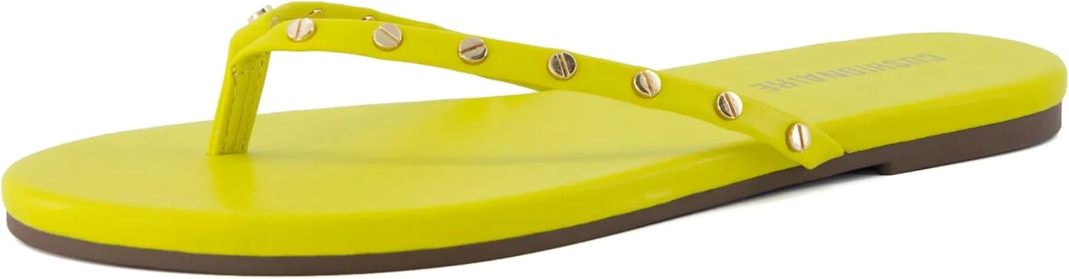 CUSHIONAIRE Confetti Women’s Studded Flip Flop Sandal – Slip-On Thong with Memory Foam & Stylish Rivet Strap