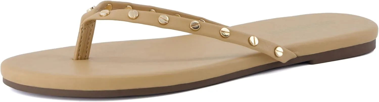 CUSHIONAIRE Confetti Women’s Studded Flip Flop Sandal – Slip-On Thong with Memory Foam & Stylish Rivet Strap
